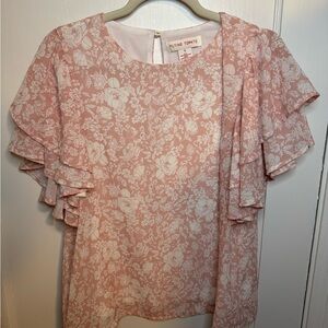 Flying Tomato Blush Floral Ruffle Sleeve Blouse